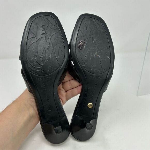Donald J. Pliner Black Kitten Heel Slip On Dressy Sandals Open Toe Size 8 - Picture 8 of 12